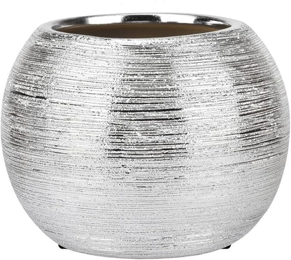 Silver Round Metallic Ceramic Planter Vase Indoor Decorative Centerpieces Flower Pot Sphere Plant Pot