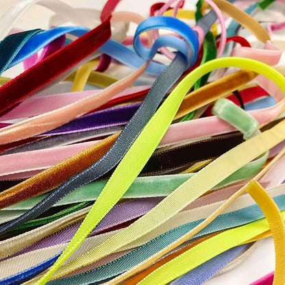 Chenkou Craft 30 Yards 1/4" Velvet Ribbon Total 30 Colors Assorted Lots Bulk (Multicolored, 1/4"(6mm))