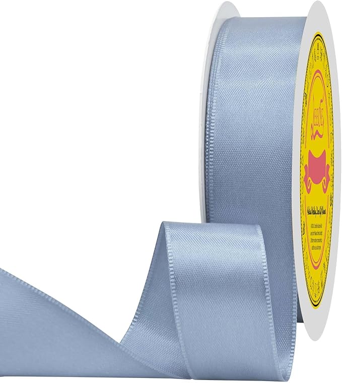 Dusty Blue Double Face Satin Ribbon 1 inch X 50 Yards Spool Bright Colors Very Suitable for Weddings Gift Package Wrapping Dancer Wand Sewing Party Hair Bow Invitation Decorations and More