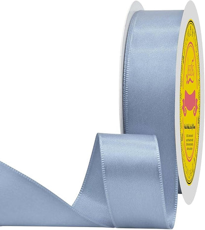 Dusty Blue Double Face Satin Ribbon 1 inch X 50 Yards Spool Bright Colors Very Suitable for Weddings Gift Package Wrapping Dancer Wand Sewing Party Hair Bow Invitation Decorations and More