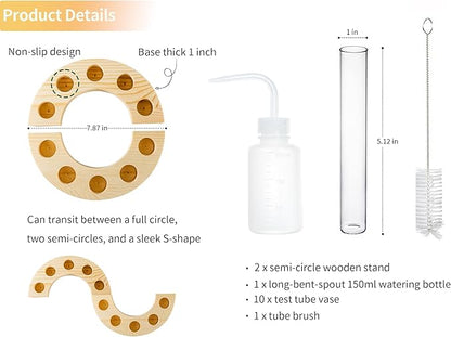 Melphoe Glass Bud Vases Small Flower Vase for Centerpieces Wedding Table Decorations, Home Decor, Propagation Station Plant Terrarium with Wooden Stand, Unique Plant Lover Gifts for Women (Beige)