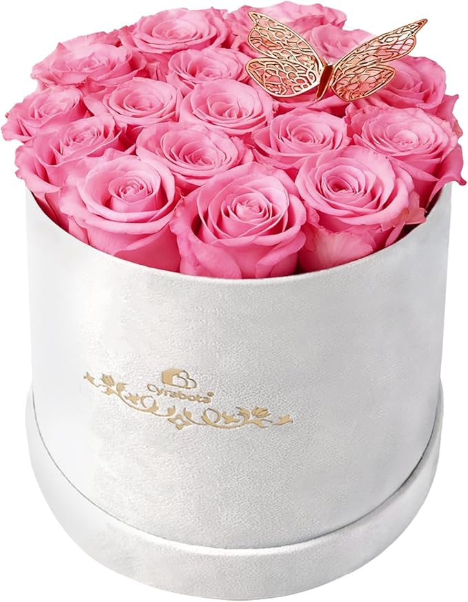16 Preserved Roses in a Box, Preserved Flowers Gifts for Women, Forever Flowers for Delivery, Flower Birthday Gifts Box for Her, Mothers Day Rose Gifts for Mom, Sweet Pink