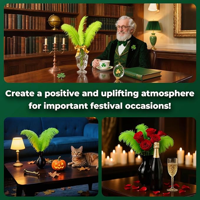 Piokio 20 pcs Lemon Green Ostrich Feather Plumes 12-14 inch(30-35 cm) Bulk for Wedding Party Centerpieces and DIY Clothes Decoration, Gatsby Decorations