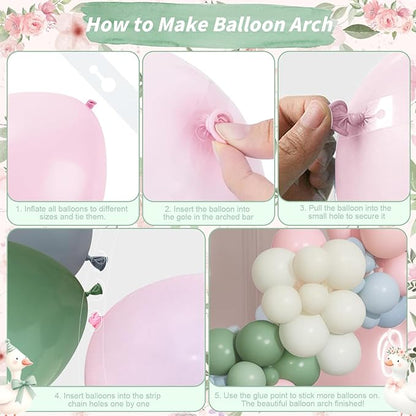 Silly Goose Balloon Arch Kit, Pink Blue Green Latex Balloon Garland Kit Gingham Heart Foil Balloons for Boys Girls Goose Birthday Baby in Bloom Baby Shower Floral Fairy Wildflower Party Decorations