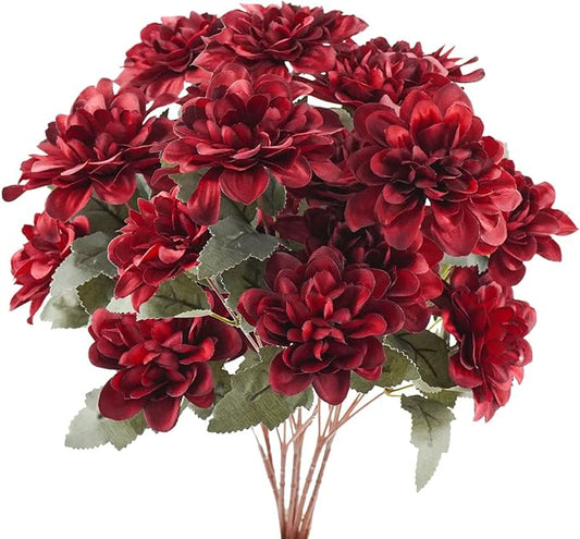 Uieke 6PCS Artificial Daisy Mums Flowers with Stem, Silk Gerbera Daisies Flowers Arrangement for Home Party Wedding Bridesmaid Bouquets Christmas Table Centerpieces Decor (Burgundy Red)