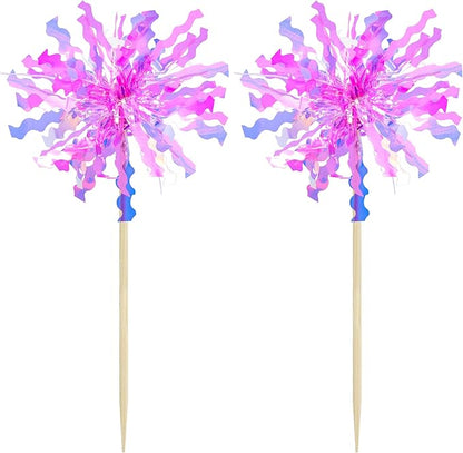 Gyufise 20Pcs Foil Firework Cupcake Toppers Happy Birthday Cake Toppers Sparkle Tinsel Flower Drink Stirrers Cocktail Food Fruit Toothpicks for Valentine's Day Party Supplies Rose Red