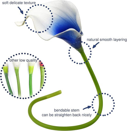 FiveSeasonStuff Real Touch Calla Lily Artificial Flowers Wedding Bridal Bouquet | Floral Arrangements | 15 Calla Lilies (Silk White & Abyss Blue)