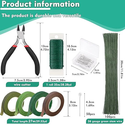 Floral Tape and Wire, Florist Arrangement Tools Kit with Floral Tape Wire Cutter Boutonniere Pin for Bouquets,Wrap Florist,Flower Project
