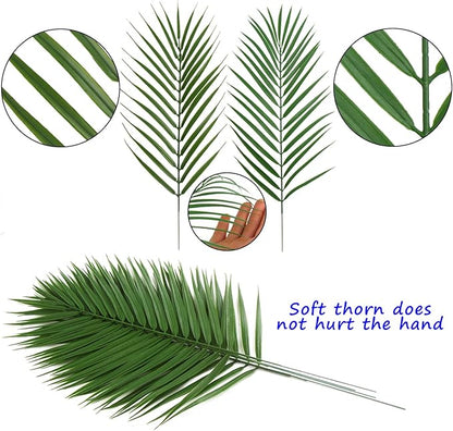 CCINEE 12 PCS Artificial Palm Leaves, Assorted Sizes Faux Large Palm Fronds Fake Tropical Plant Simulation Safari Leaves with Stems for Home Hawaiian Luau Party Jungle Beach Theme Party Decoration