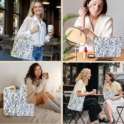 Flower Plant Lover Gifts for Women Canvas Tote Bag with Makeup Bag Cosmetic Bags Grocery Bags for Shopping Christmas