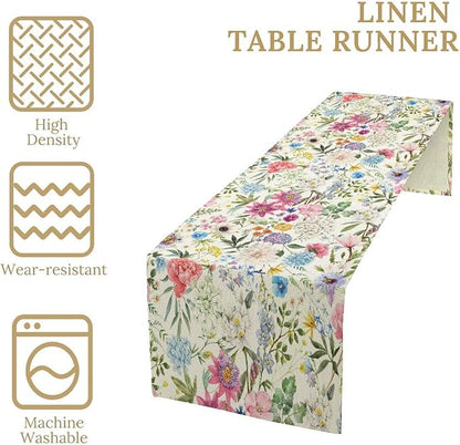 Floral Table Runner Watercolor Peony Rose Flower Kitchen Table Decoration for Indoor and Outdoor Wedding Party 13x108 Inch