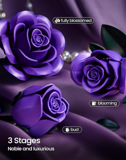 iATOM Purple Rose Bouquet Building Set, Artificial Flowers Botanical Collection for Adults Women, Gift for Christmas and Valentines Day - Gothic Home Office Table Centerpiece Decor - IA11017