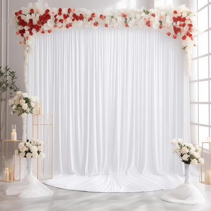 White Backdrop Curtains 6 Panels, 10 Feet Wrinkle-Free Polyester Photography Backdrop Drapes for Wedding Baby Shower Party Background Backdrop Stand- 24 X10FT (White)