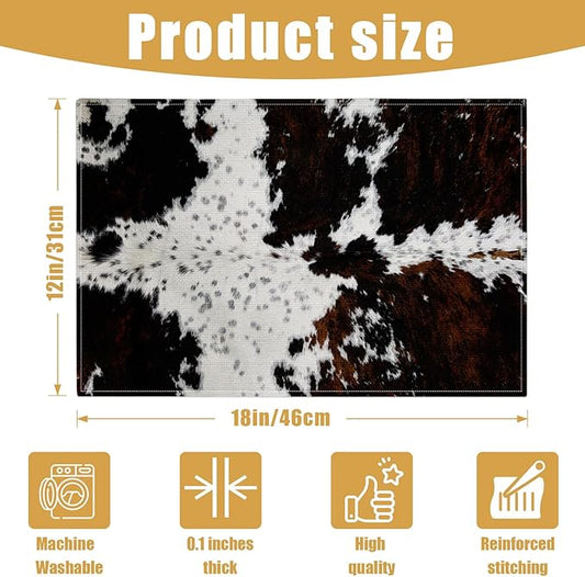 Cowhide Skin Placemats Set of 6, Cow Print Linen Place Mat Washable Stain Resistant Table Mats for Farmhouse Kitchen Dining Party Wedding Decor 12x18 Inch