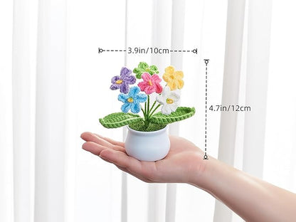 Crochet Flowers Handmade Knitted Potted Flower Gifts, Christmas Birthday for Women Coworkers Girlfriend Teacher, Cute Desk Home Room Office Decor Accessories