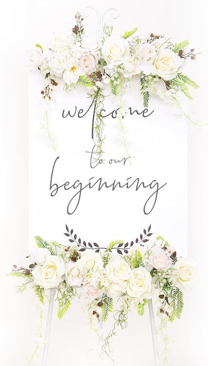 Pack of 2 Wedding Arch Decorations Artificial Hanging Flowers Floral Swag for Wedding Welcome Sign Backdrop Balloon Arch Home Party Bridal Ceremony Reusable(White Rattan)
