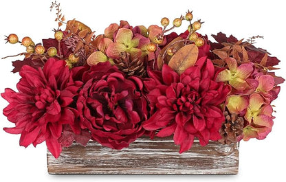 DILATATA Fall Decor Autumn Harvest Floral Centerpiece with Artificial Peony Chrysanthemum Hydrangea Flowers Berries Arrangement for Thanksgiving Party Mantel Fall Decor