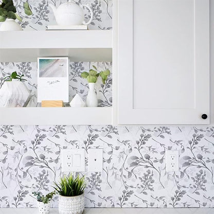 Orainege Gray Floral Peel and Stick Wallpaper - Self Adhesive Contact Paper, Waterproof, 17.7 in 393.7 in - Removable for Bedroom, Bathroom, Cabinets Decor