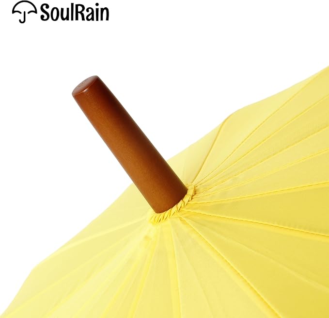 SoulRain 16 Ribs 48" Stick Umbrella Auto Open Solid Color Fashionable and Simple，Arc Classic Wood Handle，Windproof Unbreakable Stick Rain Umbrella