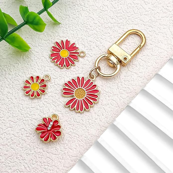 60pcs15 Types Flower Charms For Jewelry Making Enamel Flower Charms For Necklace Bracelet Earring for Gift that Office, Travel & DIY Creators