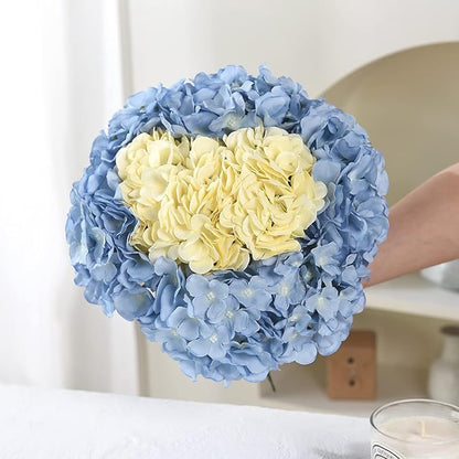 10PCS Artificial Hydrangea Flowers, Fake Hydrangea Silk Flowers Heads with Stems for Wedding Home Party Shop Baby Shower Decoration-Light Blue