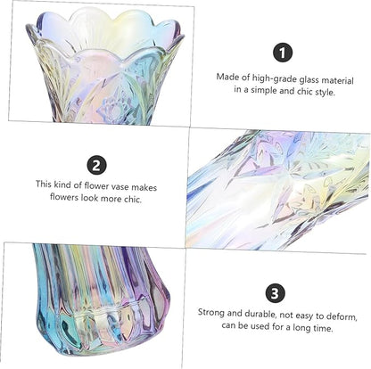 Colorful Thickened Glass Flower Vase Rainbow Hydroponics Plant Container Decorative Home Office Living Table Arrangement Holder