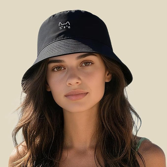 Fashion Embroidered Bucket Hat Cotton Summer Beach Sun Hat for Women Men Teen