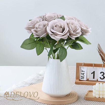 52pcs Grey Roses Artificial Flowers Fake Flowers Silk Roses with Stems for DIY Wedding Bouquets Bridal Shower Centerpieces Arrangements Party Decorations