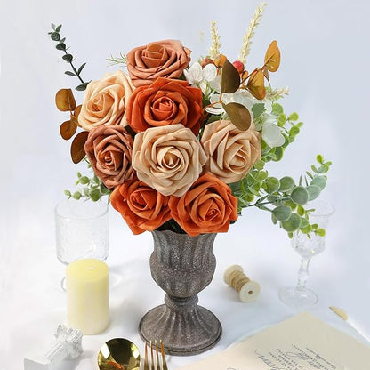 Meldel Artificial Flower 25pcs Real Looking Orange Fake Foam Roses with Stems for DIY Wedding Bouquets Gifts Bridal Shower Crafts Faux Floral Centerpieces Arrangements Home Party Tables Decorations