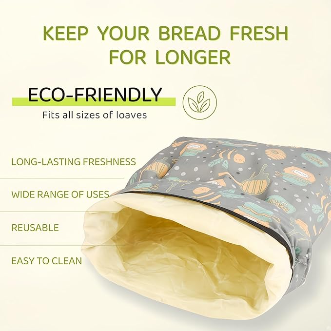 1 Pack XL Beeswax Bread Bags with Zipper Seal – Reusable Cotton Linen Waxed Bread Bags for Homemade Bread, Sourdough Storage, Eco-Friendly Bees Wax Bag Alternative to Plastic (1)