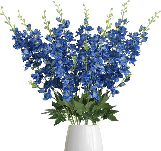 Blue Delphinium Artificial Flowers,8PCS Faux Delphinium Bulk 33.5'' Long Stem Larkspur Silk Flowers for Tall Vase Table Centerpieces Wedding Home Garden Decor(Navy Blue)