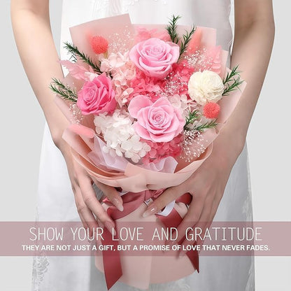 Preserved Flowers for Delivery, Pink Flower Bouquets with Necklace, Forever Real Roses Anniversary Birthday Gifts for Women Mom Wife Girlfriend, Fresh Flowers for Valentines Day Christmas