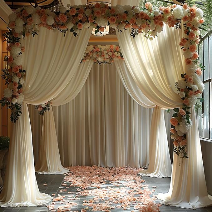 10x10ft Wrinkle Free Ivory Backdrop Curtain for Parties Soft Fabric Drapes Wedding Ivory Curtain Backdrop for Birthday Party Decorations Background for Photography 5x10ft,2 Panels