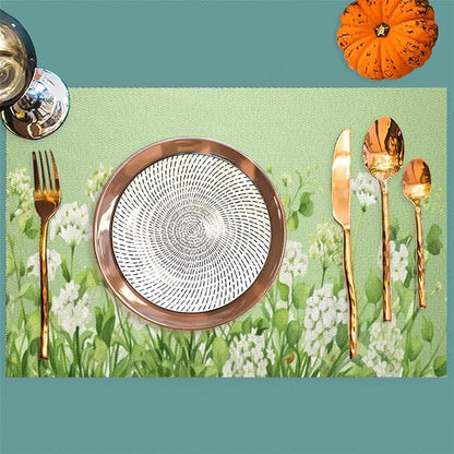 PVC Placemats Set of 4 Sage Green Flower Wipeable Table Mats Washable Heat Resistant Non Slip Vinyl Dining Table Mat for Kithen Indoor Outdoor Patio Farmhouse Place Mats Decorative