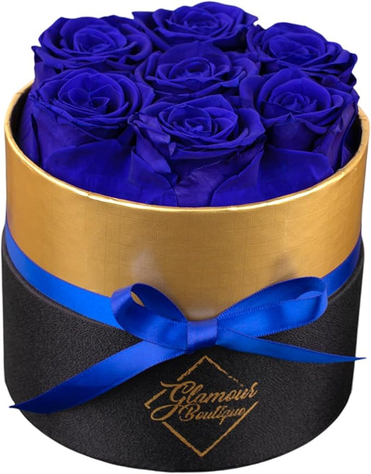 GLAMOUR BOUTIQUE Eternal Preserved Roses in a Box - Flowers Forever, Rose Forever in a Box for Wife, Birthday Gifts for Her, 7 Roses, Blue