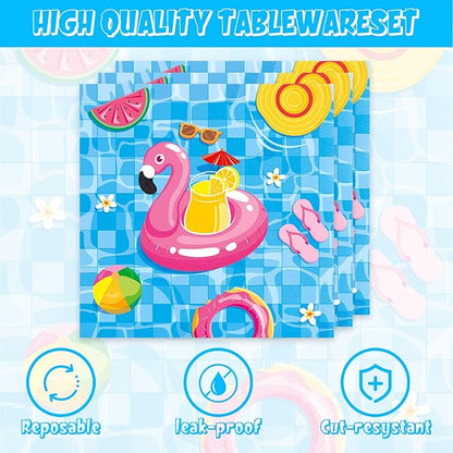 Pool Party Decorations 40Pcs Summer Beach Birthday Plates and Napkins Sets Supplies Serve 20 Flamingo Pool Party Birthday Decorations