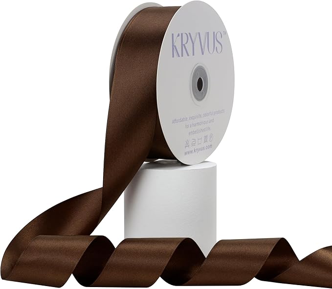 Brown Satin Ribbon, Double Faced 1-1/2 Inch X 50 Yards Brown Ribbon, Premium Satin Ribbon for Gift Wrapping, Crafts, Hair Bow Making, Sewing, Flower Bouquet, Wedding Party Decor