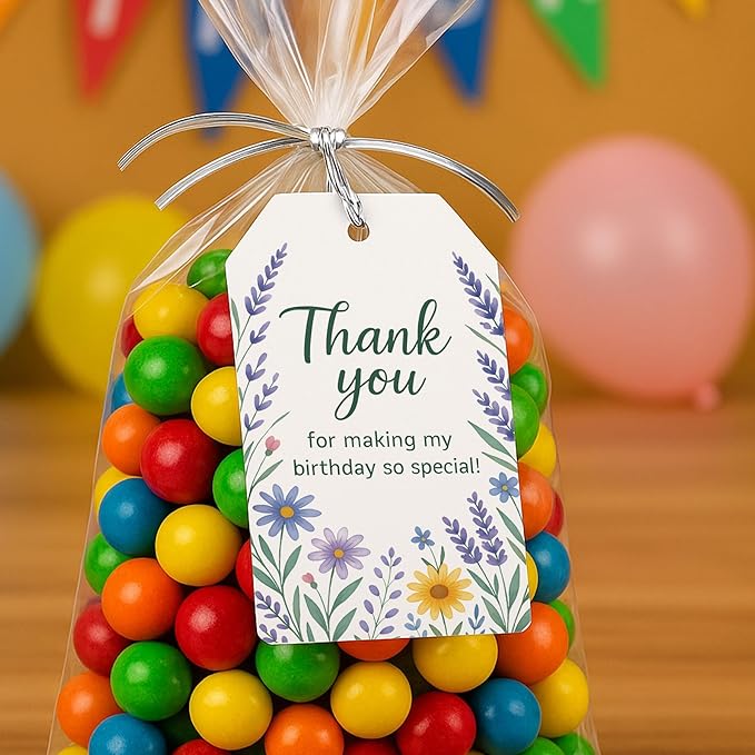 40 PCS Floral Birthday Favor Tags, Birthday Thank You Tag, Thank You for Making My Birthday So Special Tag, Wildflower Girls Birthday Favors Tags, Floral Garden Birthday Party Thank You Tag, 2x3.5"