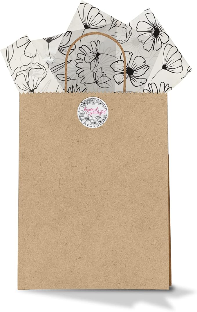 Pro Supply Global Black and White Floral Printed Tissue Paper for Gift Bags or Boxes and Wrapping - Spring Bulk Decorative Art Tissue Paper for Packaging and Gifting | 24 Sheets 20" x 30"