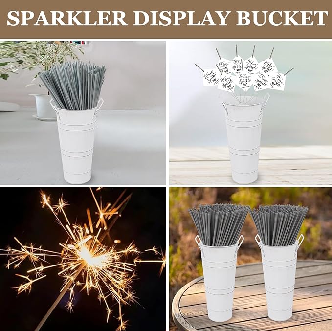 Set of 8 Small Galvanized Metal Vases for Flowers,Small Galvanized Flower Bucket,Metal Flower Vase with Handles for Home Decor and Wedding Table Centerpiece Decorations (White,10'' Height)