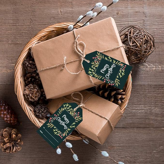 Andaz Press Christmas Holiday Season Classic Gift Tags, Merry Christmas to from Classic Favor Tags, Christmas Square Wreath Design, for Holiday Events, Parties, and Favors, 60-Pack