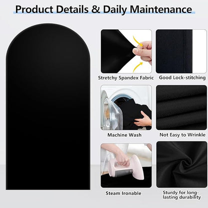 Hemmotop 6.6 ft Black Spandex Arch Cover (No Arch Stand), Spandex Arch Covers Stretchy Backdrop, Balloon Arched Cover 2-Sided, Arches for Backdrop for Wedding, Baby Shower Party Decoration