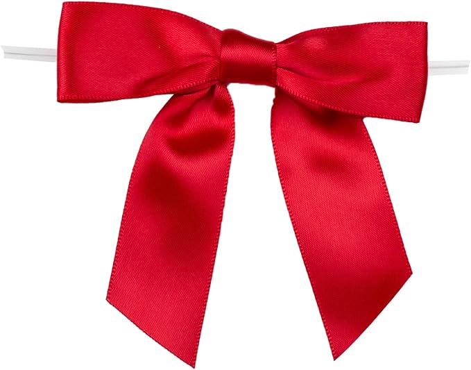7Rainbows 30pcs Boutique 3.5" Red Satin Ribbon Twist Tie Bows for Tying Up Packages Gift Wrapping