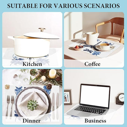 Cotton Linen Waterproof Placemats Set of 4, Dragonfly Blue Dining Mat Table Mats Decor Fabric for Kitchen Dinner Coffee Shop Table, Indoor/Outdoor Washable Wipeable Placemat -N037