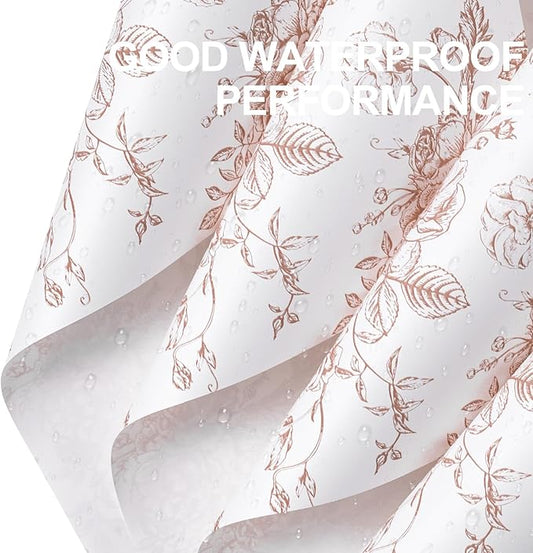 WRAPAHOLIC 20 Sheets Flower Wrapping Paper - 22.4 x 22.4 inch Coffee Vintage Floral Printed Water-Resistant Floral Bouquet Wrapping Paper, Florist Supplies Packaging for Wedding Birthday Gift DIY