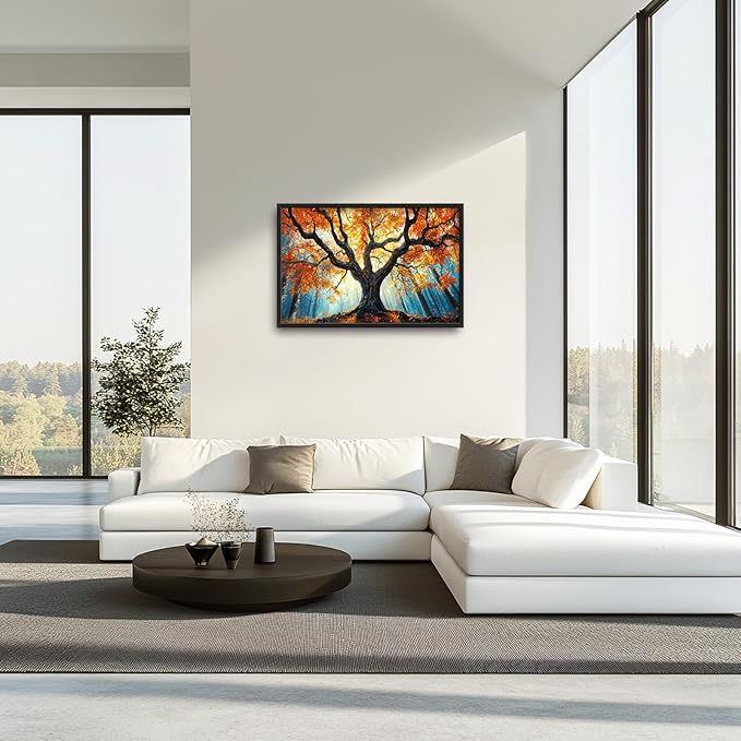 Extra Large Tree of Life Framed Wall Art for Living Room,Fall Autumn Forest Sunrise Landscape Pictures Wall Decor,Nature Canvas Print Painting Modern Artwork Bedroom Office 36L x 24W