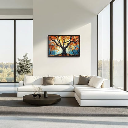 Extra Large Tree of Life Framed Wall Art for Living Room,Fall Autumn Forest Sunrise Landscape Pictures Wall Decor,Nature Canvas Print Painting Modern Artwork Bedroom Office 36L x 24W