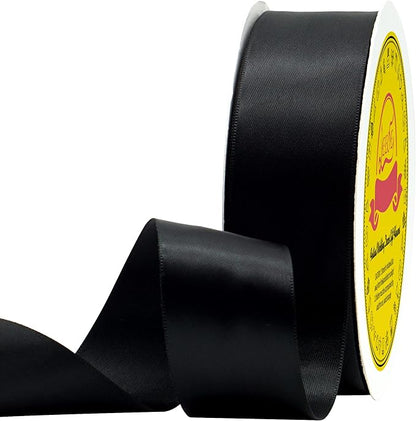Double Face Black Satin Ribbon 1-1/2 inch X 50 Yards Polyester Black Ribbon for Gift Wrapping Weddings Party Hair Bow Invitation Decorations and More