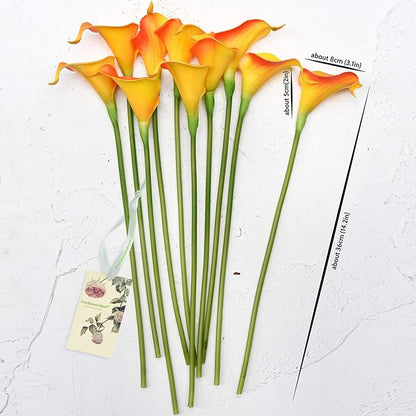 FiveSeasonStuff Real Touch Calla Lily Artificial Flowers Wedding Bridal Bouquet | Floral Arrangements | 15 Calla Lilies (Sunset Orange)