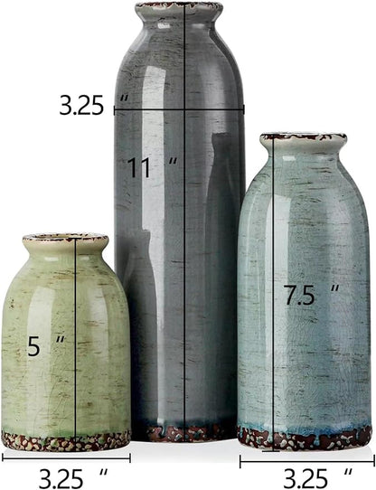 CWLWGO-Ceramic Vase Set of 3, Small Vases for Modern Farmhouse Decoration, Living Room Accents & Dining Table Centerpieces,Idea Bookshelf Décor, Mantel and Entrance Decorations -Multicolor.